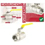 Brass PN40 Full Bore Lever Ball Valve, Yellow Handle, 1‑1/4" Female‑Female