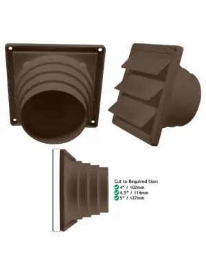Brown Wall Vent Adapter for Dryer, AC & Kitchen Hood – Fits 4‑5 in Pipe