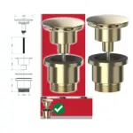 Brushed Brass 60mm Pop-Up Sink Waste Plug – Click-Clack Push Dome