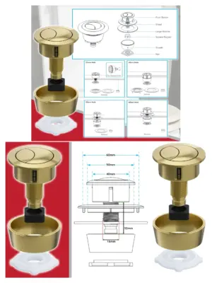 Brushed Brass Dual-Flush Toilet Cistern Push Button – Fits 20‑60mm
