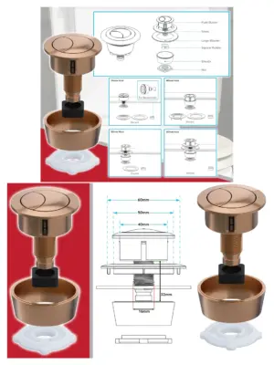 Brushed Copper Dual-Flush Toilet Button Kit – fits 20-60mm holes