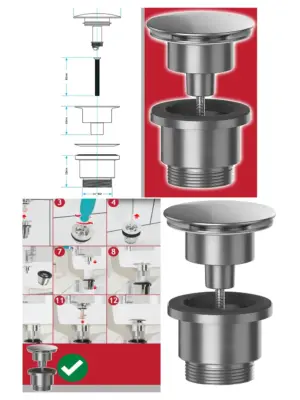 Brushed Nickel 60mm Pop‑Up Sink Stopper – Click‑Clack Push Dome