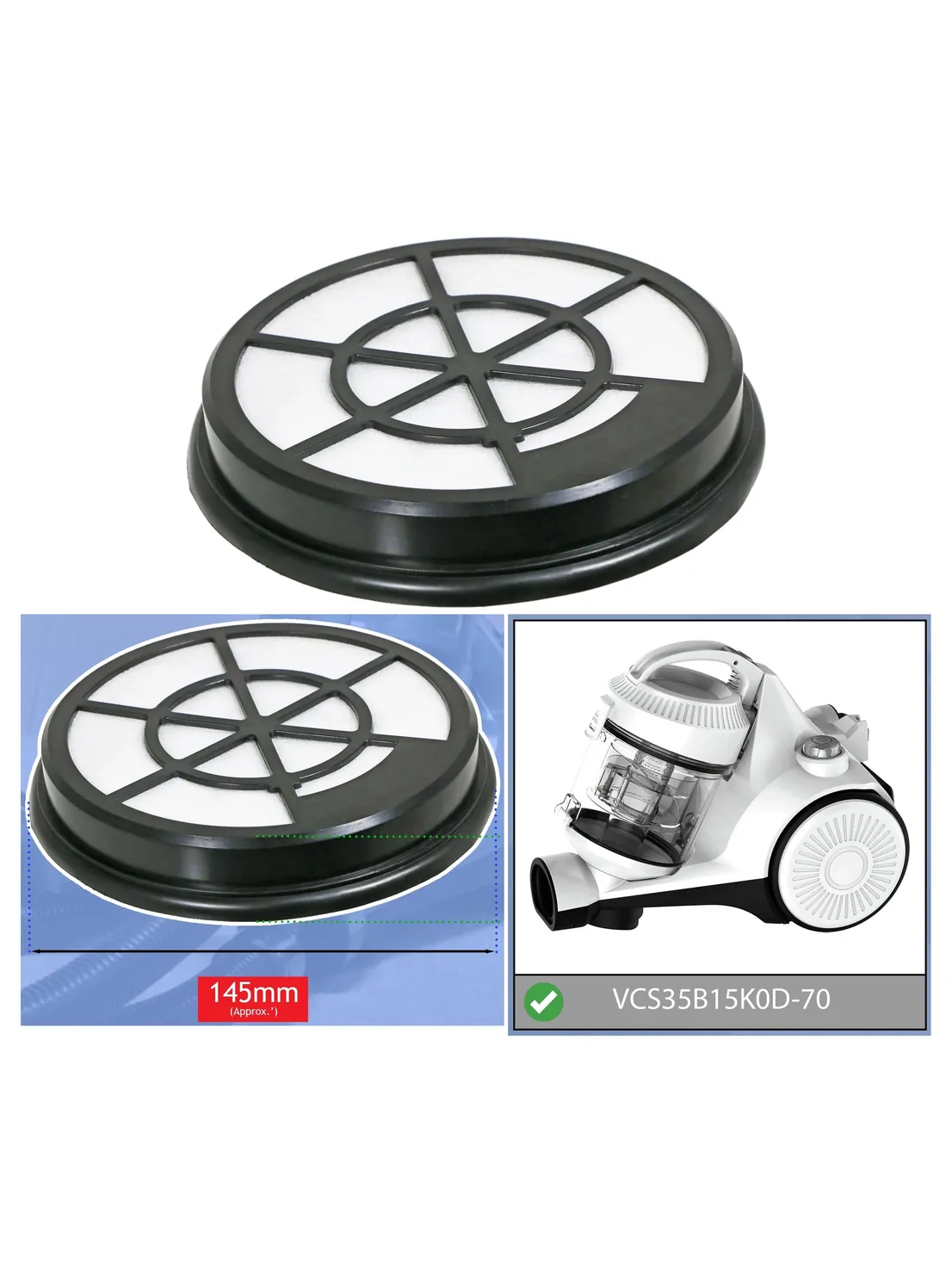Bush VCS35B15K0D-70 Cylinder Vacuum Foam Filter Replacement Kit