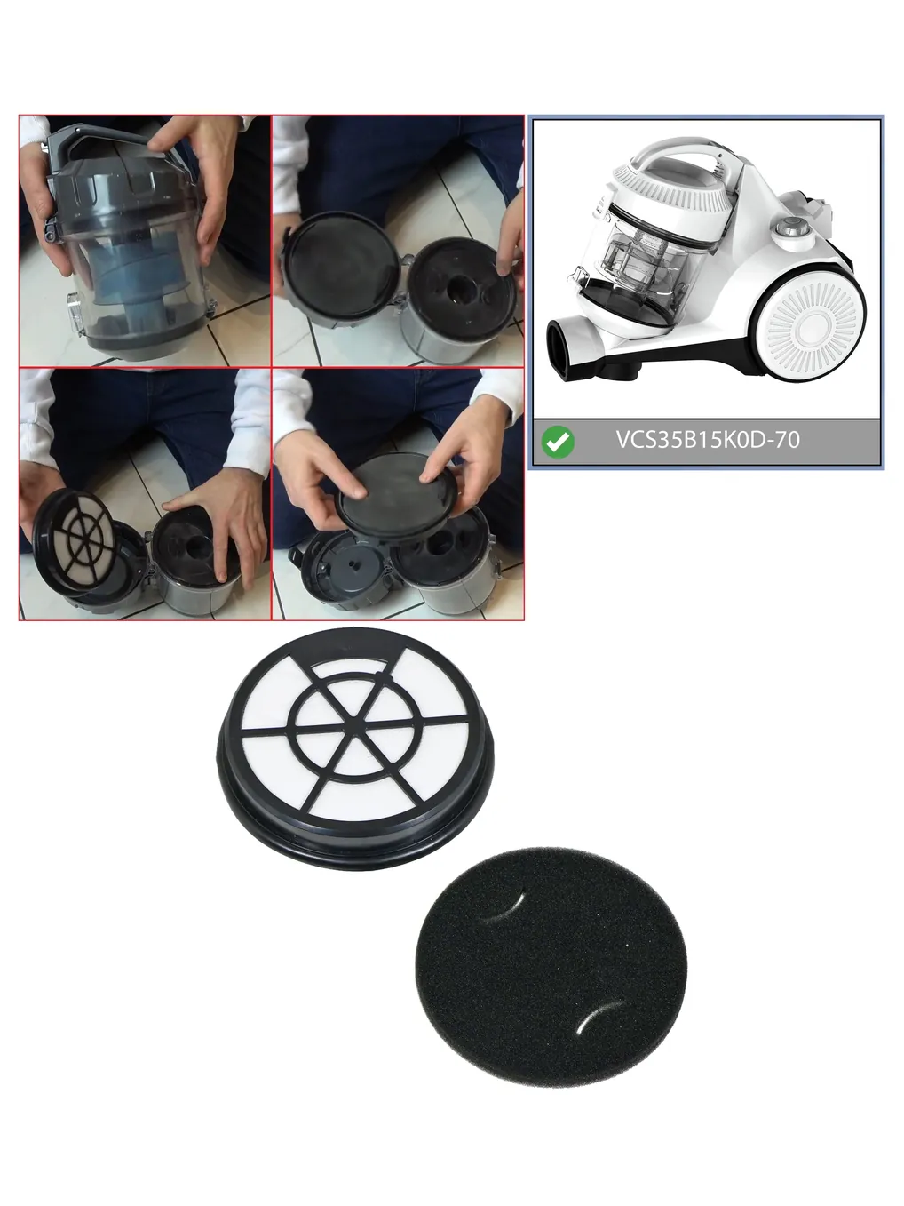Bush VCS35B15K0D-70 Foam Filter Replacement Kit for Vacuum Cylinder