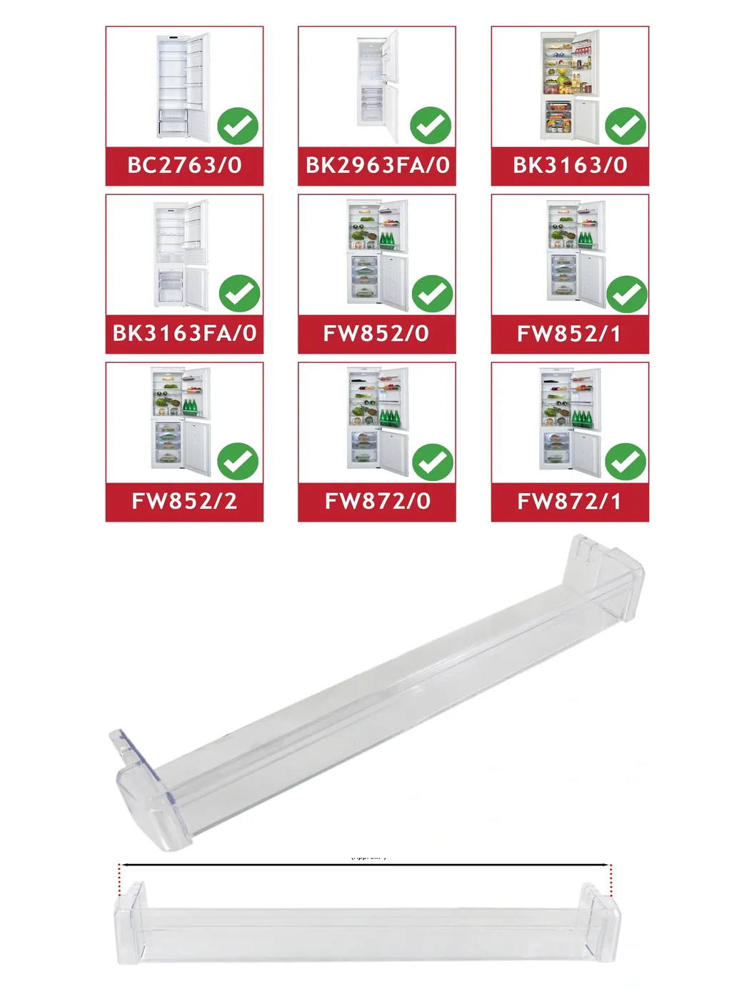 CDA Refrigerator Upper Door Shelf for BC2763, BK2963FA, FW852, FW872