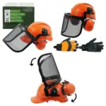 Chainsaw Safety Helmet with Mesh Visor, Ear Muffs & Protective Gloves