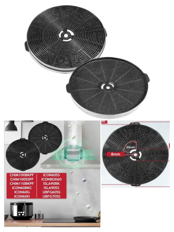 Charcoal Kitchen Hood Filter TMFILT4 – 170x25mm, 2‑Pack