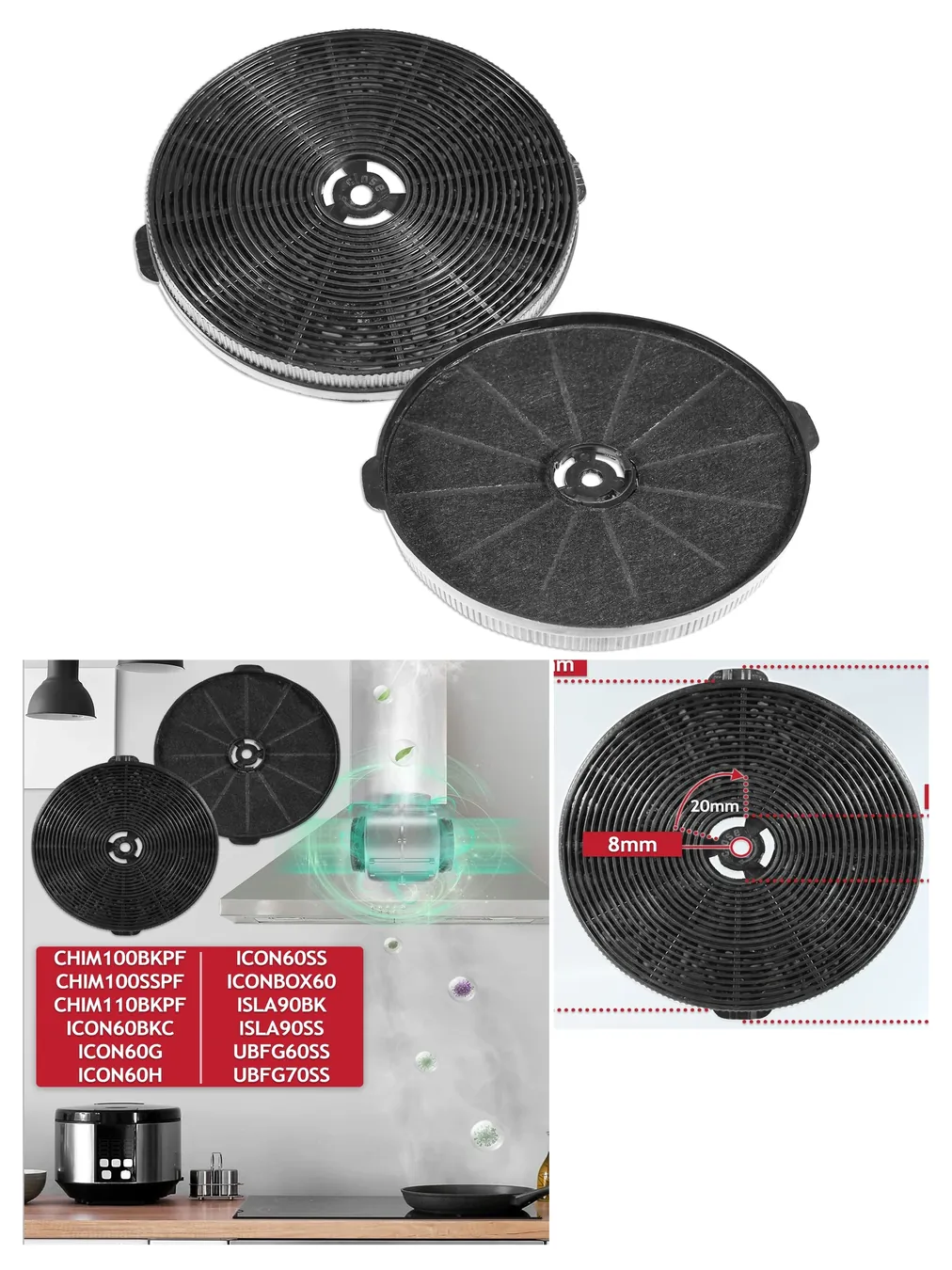 Charcoal Kitchen Hood Filter TMFILT4 – 170x25mm, 2‑Pack