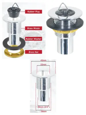 Chrome Brass Sink Waste Plug 3/4" Straight Pipe for RV & Boat