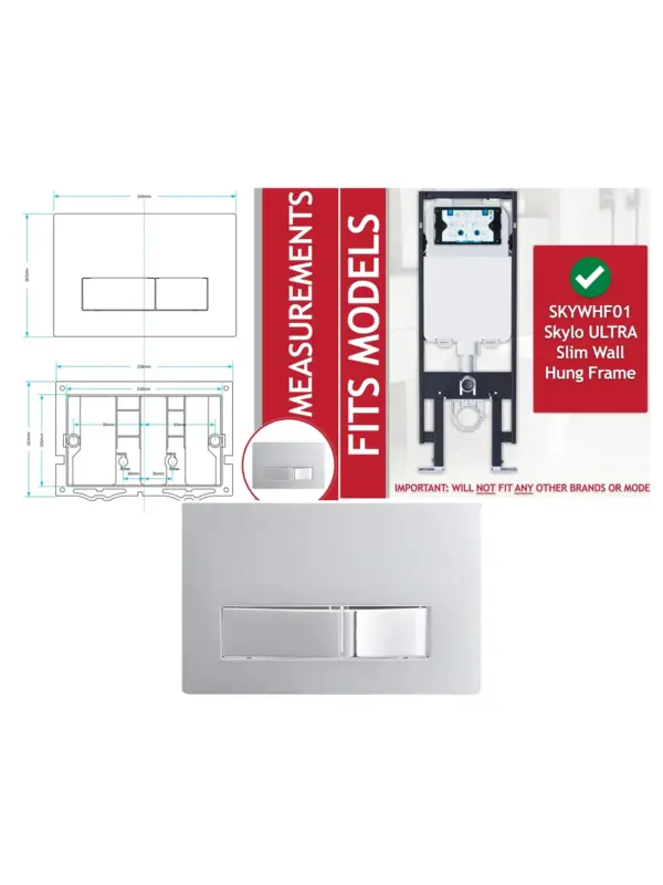 Chrome Concealed Flush Plate for Skylo Wall-Hung Toilets - 245x165mm