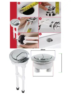 Chrome Dual-Flush Button Kit – 58mm Lever, 215mm Double Push Rod