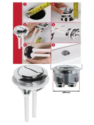 Chrome Dual-Flush Toilet Button Kit – 48mm Cistern, 110mm Push Rod