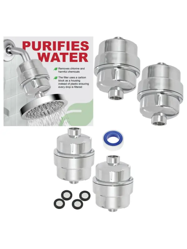Chrome Finish Universal Shower Filter - Hard Water Softener, 2-Pack