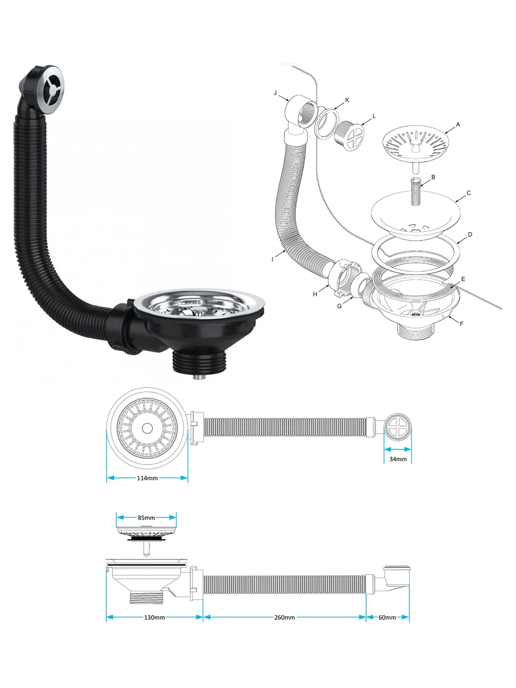 Chrome-Plated 40mm Round Sink Strainer Basket for Kitchen & Bathroom