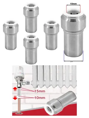 Chrome Push-Fit Radiator Valve 15x10mm Reducing Stem - 4 Pack