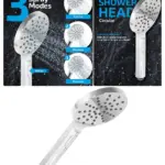 Chrome Round Showerhead 1/2" – 3 Adjustable Spray Modes, Large Flow