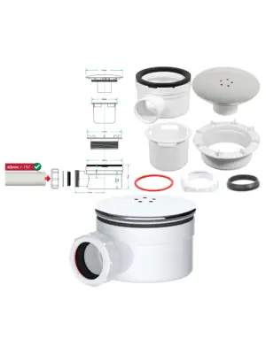 Chrome Silver 90mm Shower Waste Drain Trap Kit with Dome Base