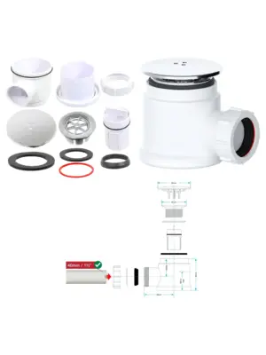 Chrome Silver Dome Shower Trap Kit – 50mm Tray, 40mm Plug, 1.5″ Drain