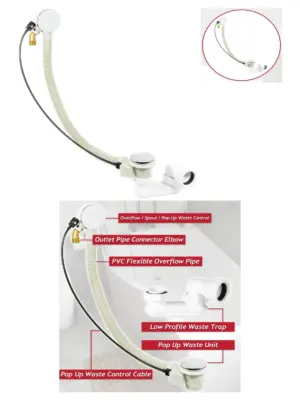 Chrome Silver Pop‑Up Bathroom Filler Waste Plug & Overflow Drain Kit