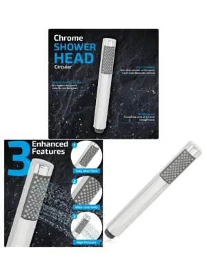Chrome Slim Round Showerhead 1/2 Inch Thin Single Spray Faucet