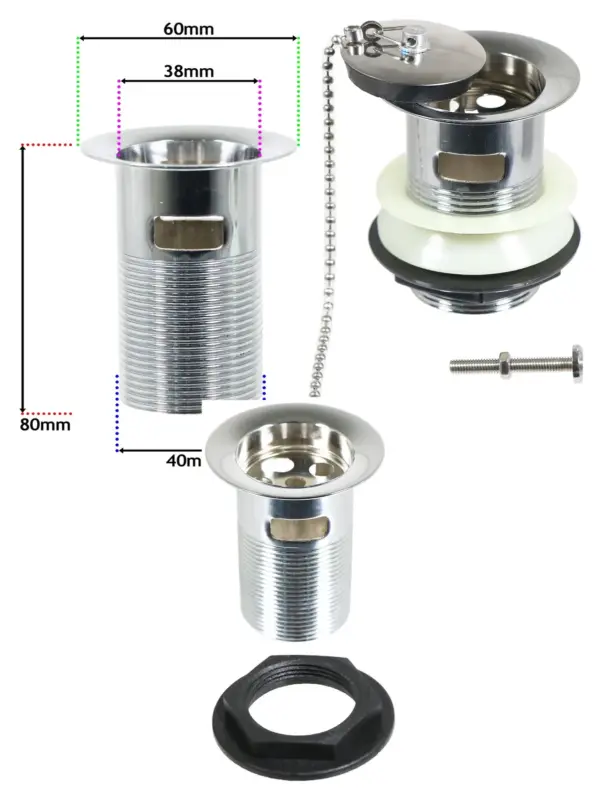 Chrome Slotted Chain-Stay Sink Plug for Kitchen & Bathroom, 1¼″