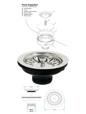 Chrome Stainless Steel Sink Strainer 40mm Waste Plug for Kitchen & Bath