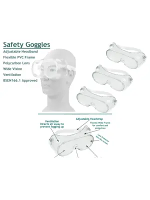 Clear Safety Goggles – Universal Fit, Pack of 3 Protective Glasses