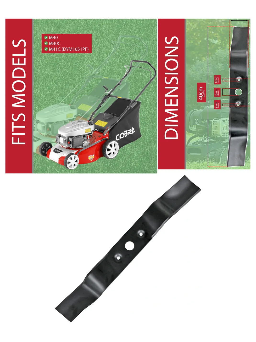 Cobra M40/M40C/M41C 40cm Metal Lawn Mower Blade Replacement DYM1651PF