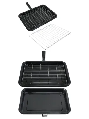 Compact Grill Pan with Detachable Handle & Adjustable Shelf for Oven