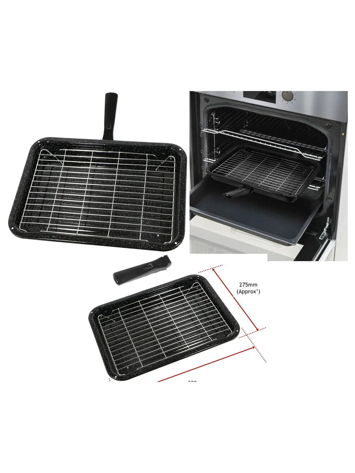 Compact Universal Grill Pan 38cm with Detachable Handle – Oven Rack
