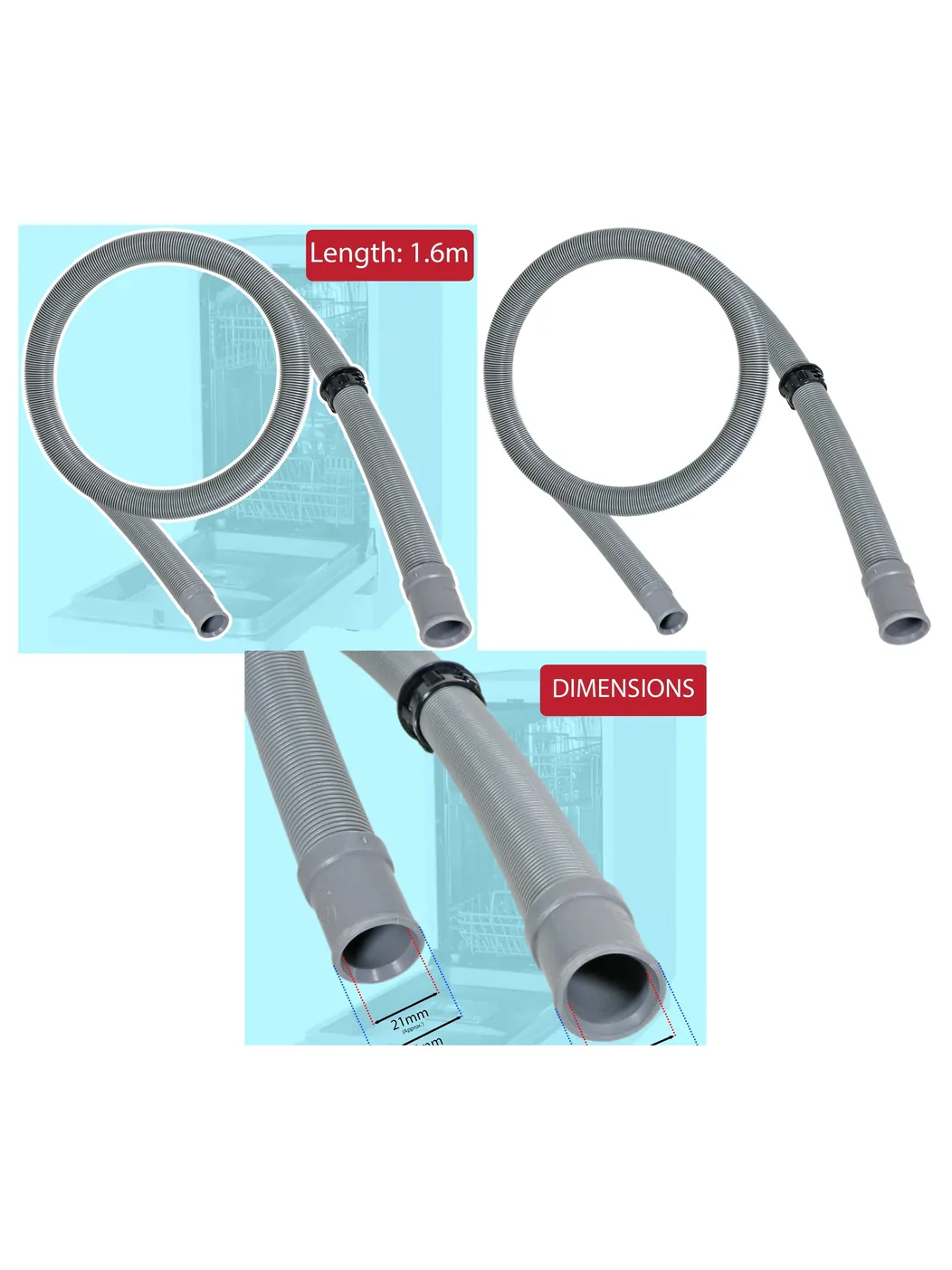 Cooke & Lewis 21mm Straight Dishwasher Drain Hose – Model BDW60MCL