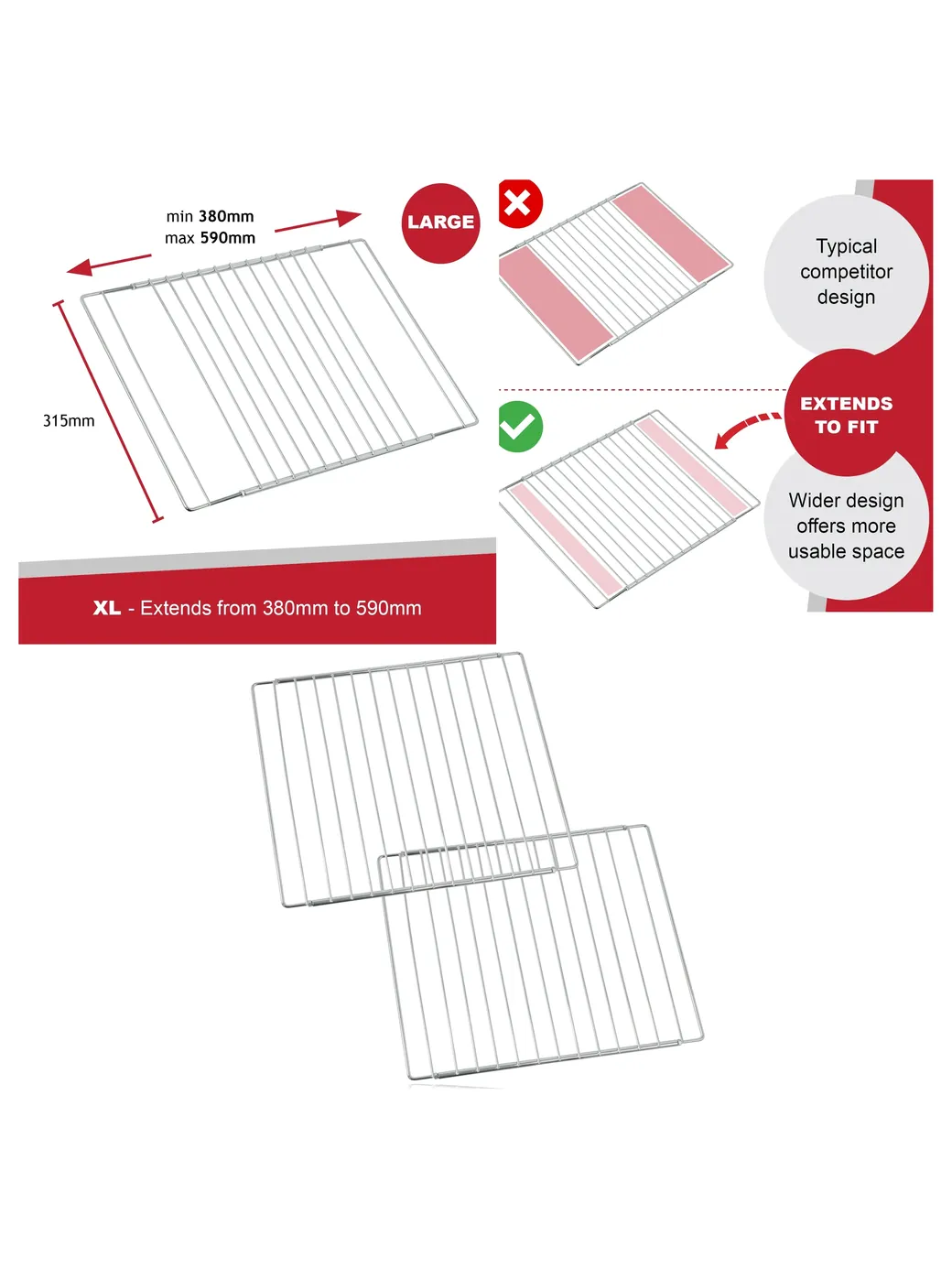 Cooke & Lewis Adjustable Oven Shelf 590mm Extendable Lock Grill No Gaps