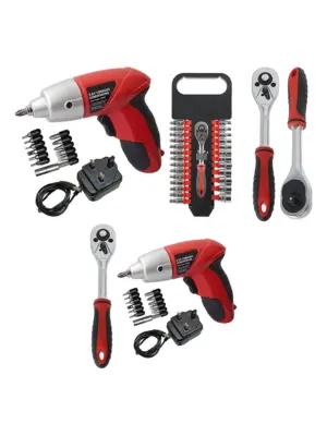 Cordless Rechargeable Screwdriver + 27‑Piece 1/4" Ratchet Socket Set