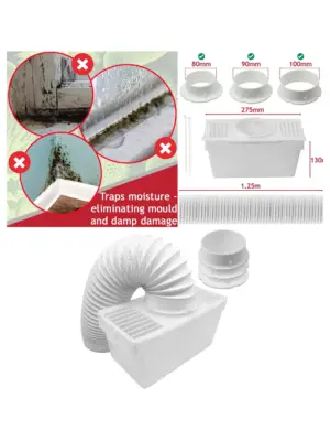 Creda Dryer Vent Box & 1.25m Hose Kit – Condenser Ventilation Set