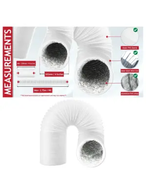 Creda Dryer Vent Hose - Insulated PVC/Aluminium Foil Duct, 4mm x 2.5m