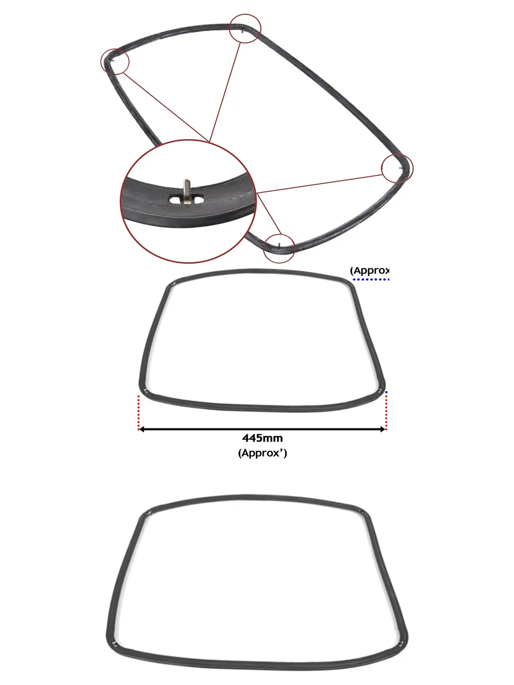 Creda Oven Door Gasket 445x350mm Rubber Seal with Corner Clips