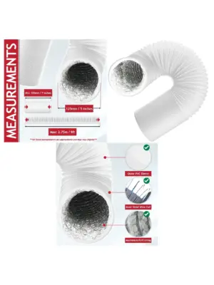 Daewoo Portable AC Insulated PVC Vent Hose – 5m x 2.5m Aluminum Foil Duct
