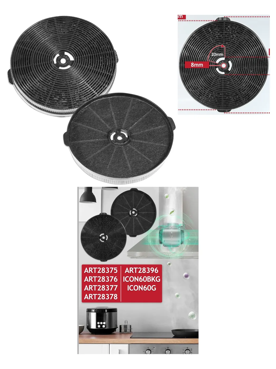 Designair TMFILT4 Charcoal Filter Set 170mm x 25mm Cooker Hood
