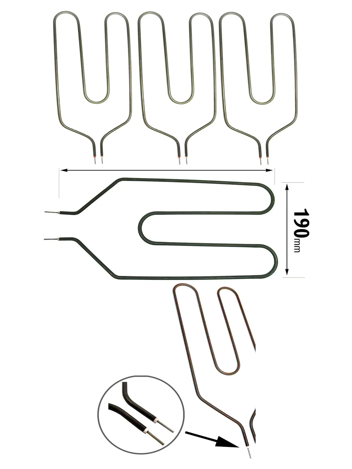 Dimplex Night Storage Heater Element 850W Crank Neck 2‑Pin – 3 Pack