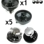 DIPLOMAT Replacement Oven & Gas Hob Knob Set – Black/Silver, 6 pcs