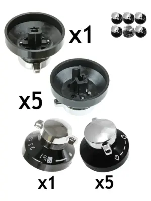 DIPLOMAT Replacement Oven & Gas Hob Knob Set – Black/Silver, 6 pcs