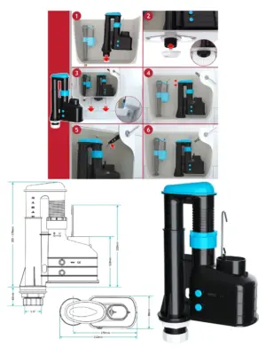 Dual Flush Toilet Siphon Valve 7.5‑9.5″ Adjustable, Internal Overflow