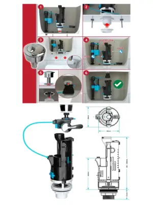 Dual Flush Toilet Valve Kit 1.5/2L Push Button Lever for WC Cistern