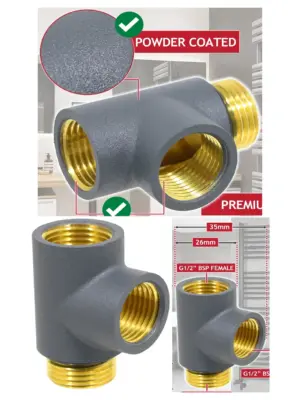 Dual-Fuel T-Piece Valve Adapter for Towel Radiator – G1/2, Anthracite