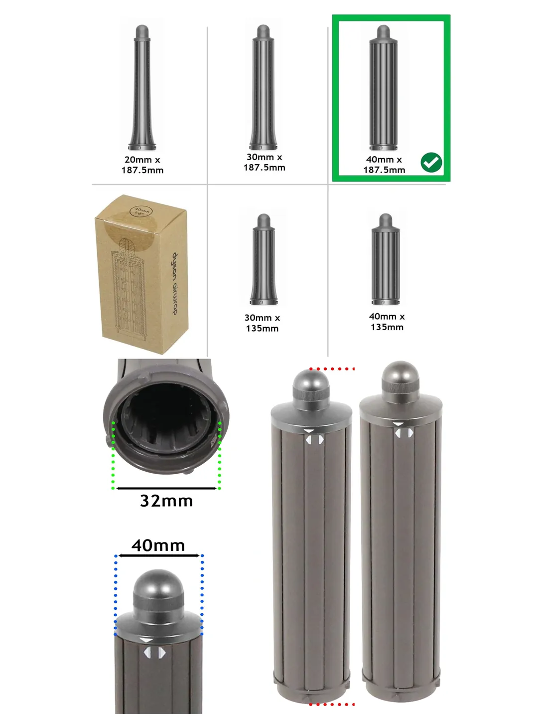 Dyson Airwrap HS05 40mm Nickel Iron Hair Styling Barrel