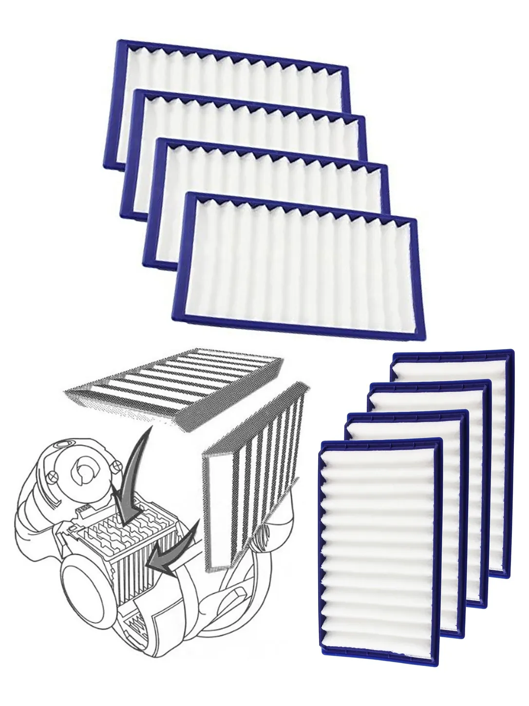Dyson DC02 Washable H‑Level Blue Filters – 4 Pack