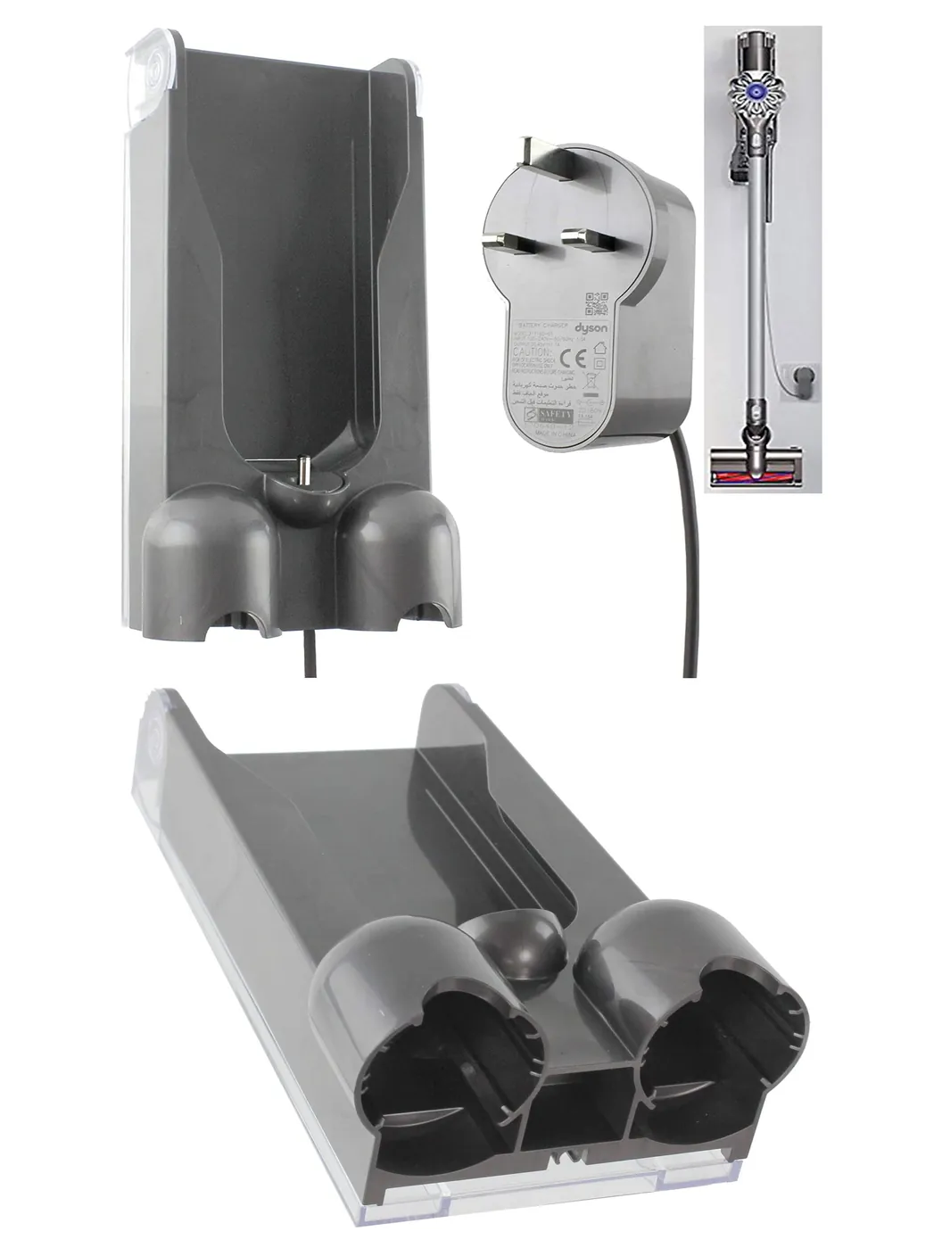 Dyson V10 SV12 Charging Cable with UK Plug & Wall‑Mount Dock