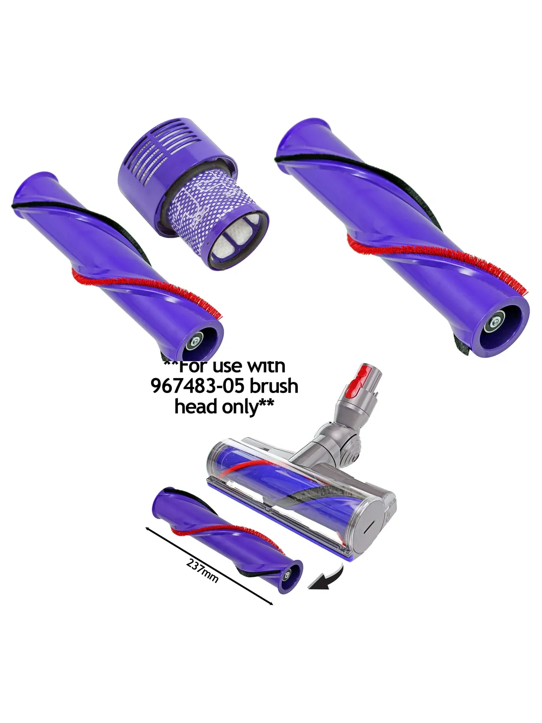 Dyson V10 SV12 Compatible Brush Roll & Washable Filter – 237mm