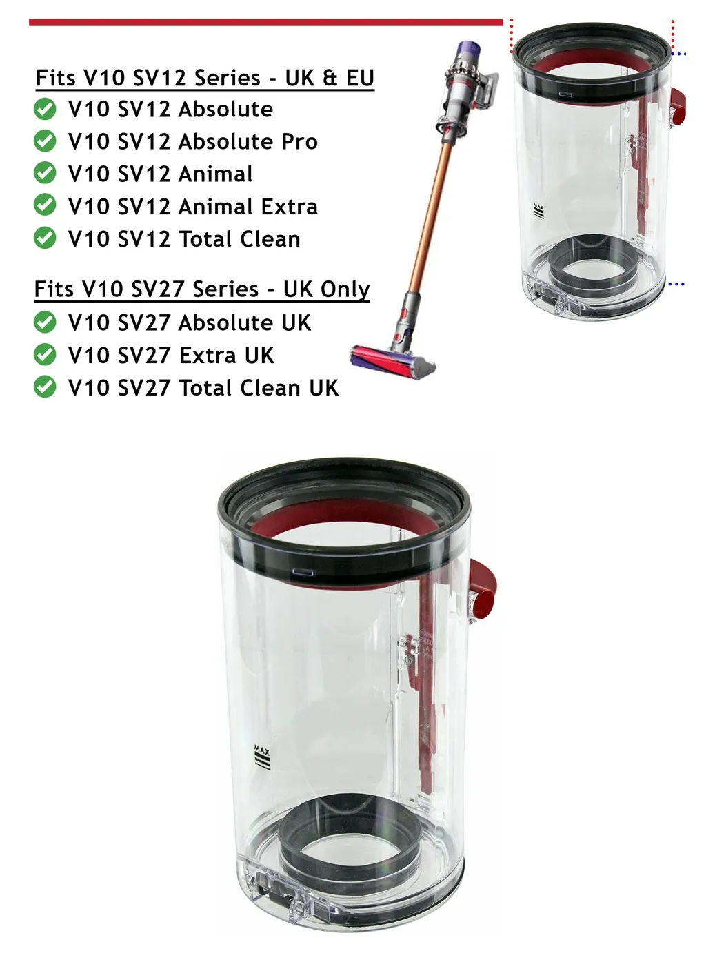 Dyson V10 SV12 Cordless Vacuum – Large Bin for Pet Hair