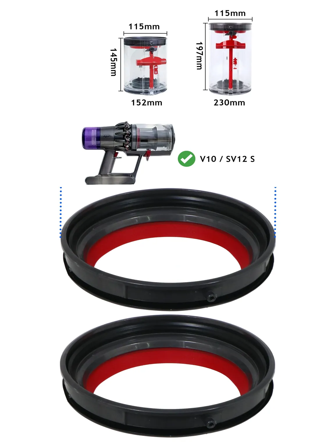 Dyson V10 & SV12 Vacuum Dust Bin Seal – Top Ring Gasket Replacement